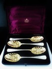 4 Cased Antique Sterling Silver Berry Spoons  Pentecost Symonds Plymouth 1740