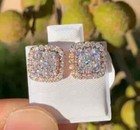 2ct Round Cut Real Moissanite Square Cluster Stud Earrings 14k Rose Gold Plated