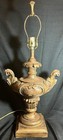 Vintage 17  Table Lamp Cast Plaster Handled Urn Carved Wood Look Light Fixture