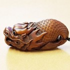 St040 - 2  Hand Carved Boxwood Netsuke Figurine - Pretty Dragon Fish