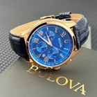 Bulova Wilton Classic Chronograph Blue Rose Gold Dial 97b170 Men s Watch 46 5mm