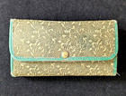 Vintage Embossed Leather Sewing Kit Case W  Scissors Needles Thread Spools
