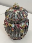 Antique Majolica Style Biscuit Jar Italian Pottery W  Lid  Bark   Leaf  207 15