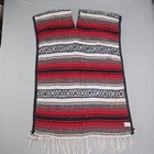 Vintage Mexican Blanket Poncho Serape Osfa Red White Gray Knit