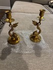 Vintage Pair Brass Candle Holders Candlesticks Fish Serpent Koi