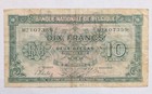 1943 Belgium 10 Francs Bank Note 