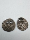 Pair 15th-16thc Ottoman Empire Silver Akce Hammered Coins Historic Garment Holes