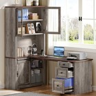 Farmhouse Home Office Desk Wood Corner L Shaped Executive Desk W hutch   Drawers