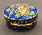 Vintage Small Cloisonne Blue Enamel Pill Box Floral Design 1 25 