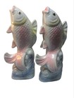 Lusterware Iridescent Porceline Fish  set Of Two   Pink   Blue-figurines Vtg