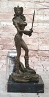 Female Knight Warrior Bronze Statue Marble Signed Sculpture Figurine Nude Deco