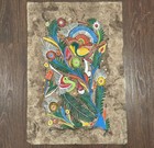 Vintage Pacific Islands Tapa Bark Cloth 23 5    X 16    Flower Bird Folk Art