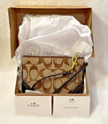 Coach   Vintage Brown Beige Canvas Signature Wristlet W  Leather   Genuine   Nwt