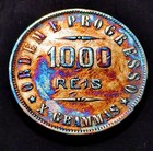 1907 Brazil 1000 Reis 90  Silver Coin With Synthesized Rainbow Toning 