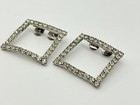 Vintage Silver Tone Clear Crystal Rhinestone Square Shoe Clips