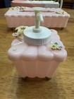 Vintage Menda Co 3 Pc Pink Plastic Vanity Set Powder Box  Tissue Box Lotion Pump