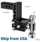Adjustable Trailer Hitch Ball Mount - Fits 2 5  Receiver  Dual Ball  5  Drop