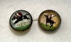 2 Vintage Intaglio Reverse Painted Crystal Equestrian   Polo Buttons