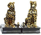 Gold Black Ceramic Leopard Big Cat Bookends Set 2