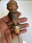 Vintage Wood Carved Man Wine Bottle Stopper Cork Lift Man Becomes Pourer