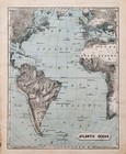 1849 Atlantic Ocean Map Original United States Africa Europe South America
