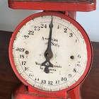 Vintage American Family 1930s Red Farmhouse Metal Kitchen Scale Distressed 