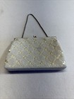 Vintage Bel Beaded Clutch Purse Handbag Evening Bag White 5 x7  Kiss Lock