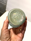 Vintage Embossed Bixby Polish Bottle Blue Green Glass  3 75  Tall Patented