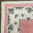 Vintage Tablecloth Pink 1950s Flower Cart 42 x44 