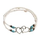 Ankle Bracelet Women Multi Color Silver Double Heart Beads Beaded Anklet