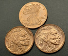 Copper 1oz 999 Fine 2- Buffalo 1- Walking Liberty Lot Of 3 Rounds T-1473