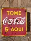 Rare Early Coca Cola Porcelain Sign Double Side 5 Cents Spanish 19x17 Inches