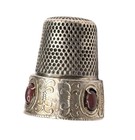 Antique 800 Silver Thimble With Gold Wash Accent   Red Stones Made In Italy 