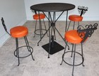 Vintage Spanish Revival Wrought Iron Swivel Bar Stool Set