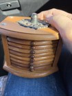 Vintage Wood   Cork Coasters With Wooden Box Holder Set Of 8 Mid Century Modern