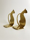 Vintage Pair Of Mcm Art Deco  Brass Cat Bookends Siamese 1960   s