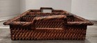 Vintage Three Compartment Wicker Rattan Tray basket With Handles 18 5  Long