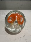 Gentile Glass Star City Wv Orange And White Trumpet Flower Paperweight