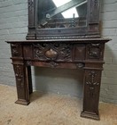 Antique Belgian Carved Oak Renaissance Fireplace Mantel With Mirror