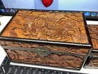 3 Antique Wood Jewelry Boxes Carved Wood Dragon Birds Animals Republic China Old
