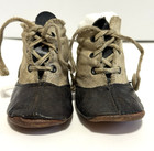 Antique Victorian Baby Childs Doll Leather And Canvas Lace Up Bootie Shoes