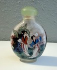 Vintage Chinese Reverse Inside Painted Glass Geishas Snuff Bottle W  Case