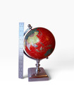 Vintage Red Desk Globe Paper Silver chrome Metal Base 13 5  Tall Awesome 