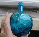 1880s Footed Harden s Hand Fire Extinguisher Bottle Sapphire Blue Quilted Nice