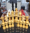 Mcm Vtg Hand Carved Wooden Chess 32 Pieces Set - Huge  11 0   King -no Board
