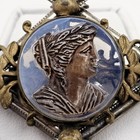 Antique Vintage Cameo Brooch Pin Brass Leaf Victorian Silver Tone Unique 