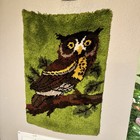 Vintage 1970s Owl Latch Hook Rug Wall Hanging 35    X 24   
