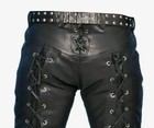 Men s Black Genuine Leather Pants Real Leather Lace Up Pants Trousers For Men