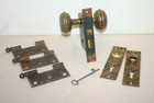 Antique 8 Piece Victorian Brass Door Knob Mortise Lock Plate And Hinge Set B-202