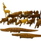 Lot Of 27 Hand Carved Wood Safari Animals Figurine Elephant Zebra Giraffe Turtle